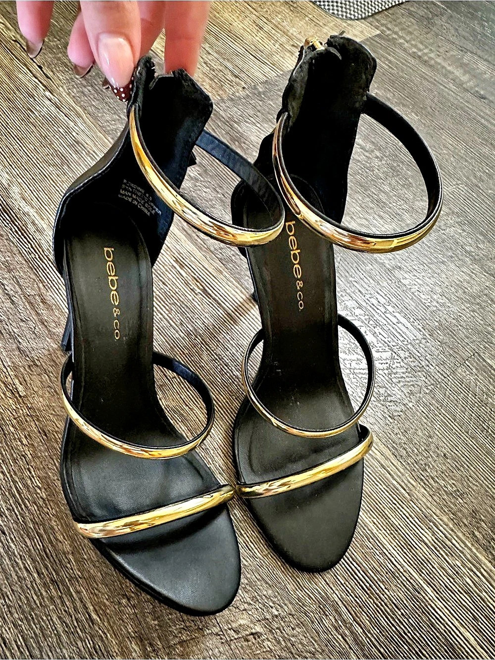Jessica Simpson Black Gold-Tone Strappy Heels